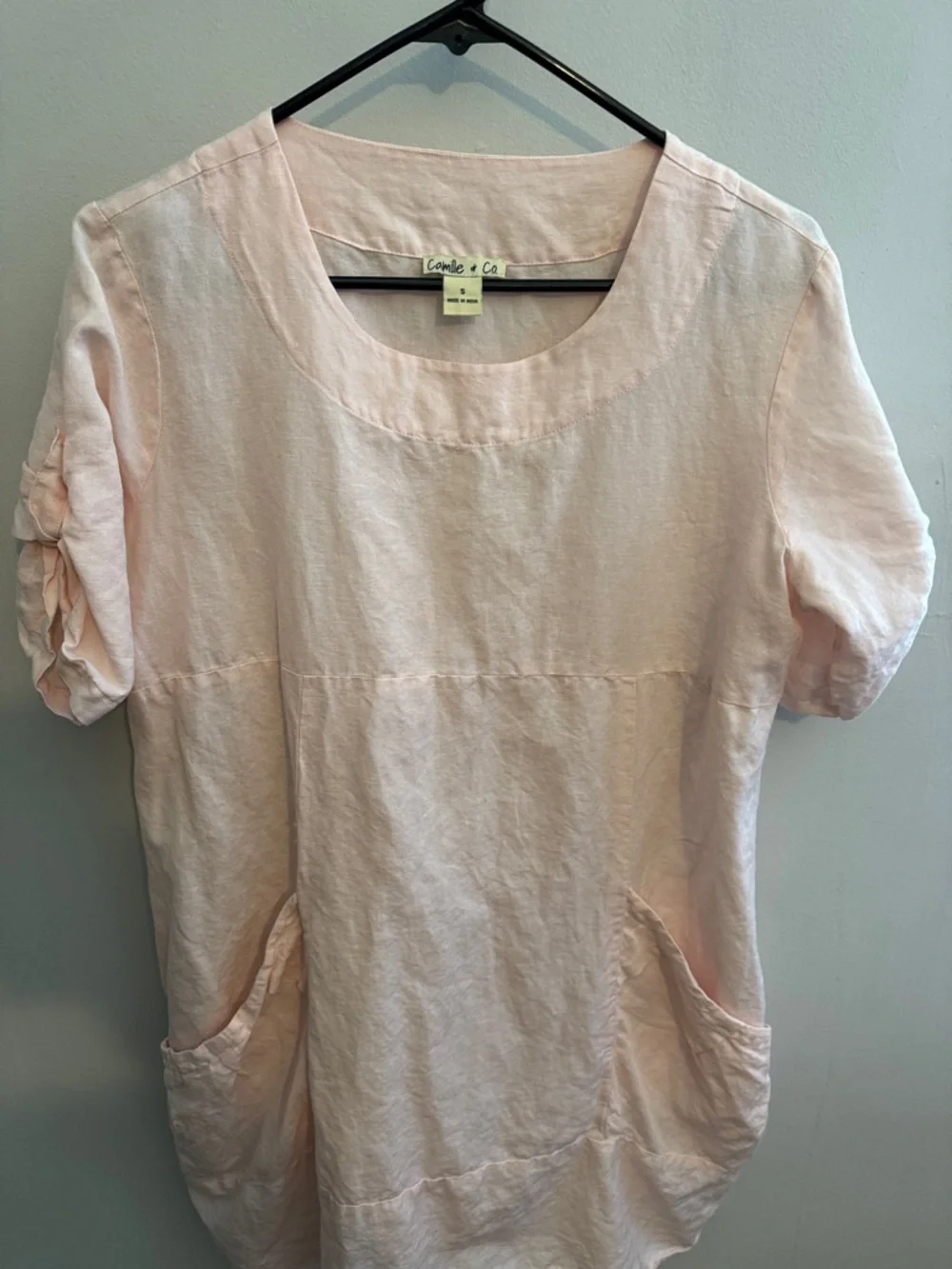 Pale Pink Linen Pocket Tunic S cotton linen - Picture 9 of 10